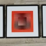 Trio Vintage Optical Art Tableaux - Victor Vasarely - Frames 40x40cm