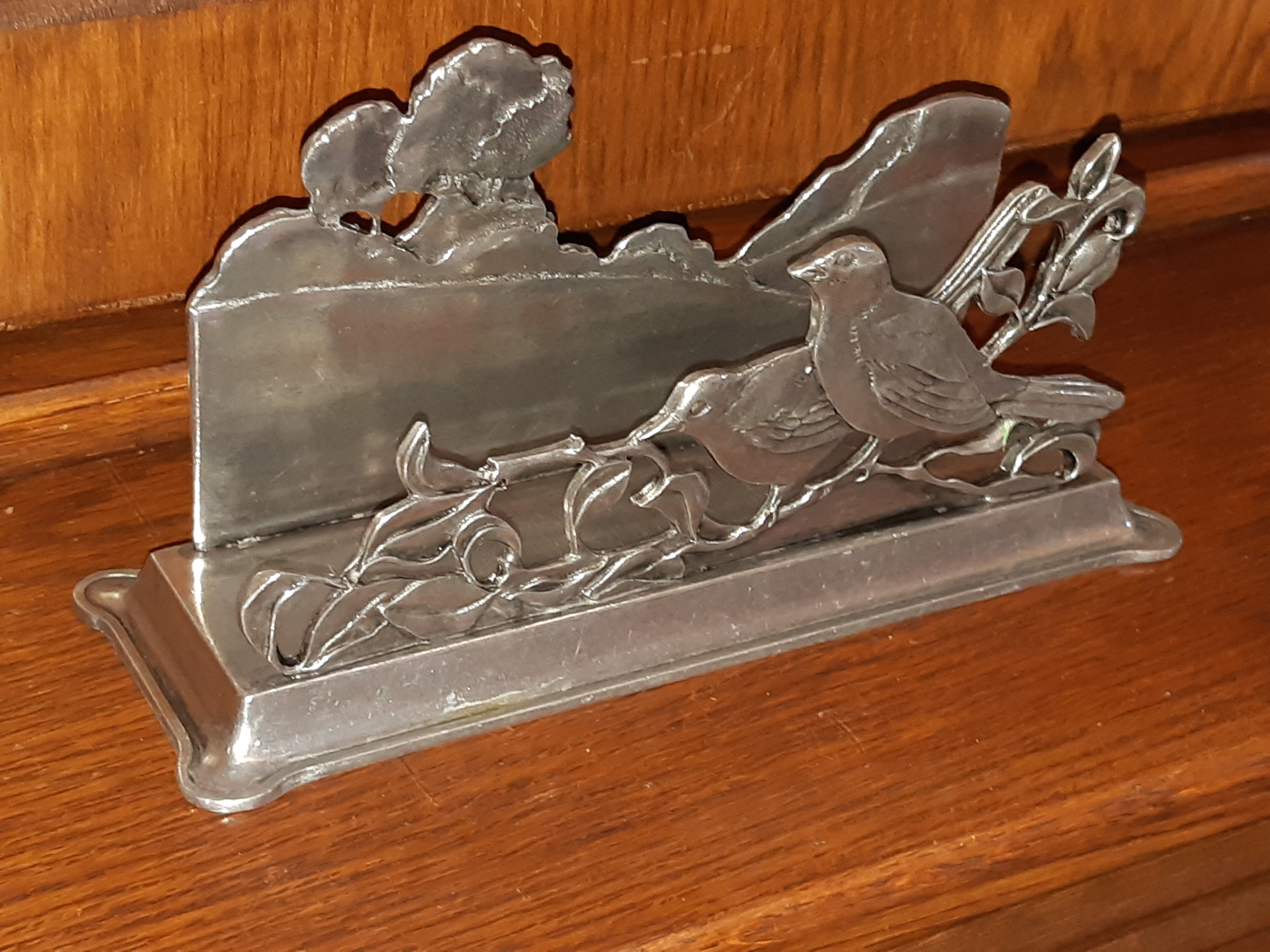 Tin mail rack, decorated with birds and flowers