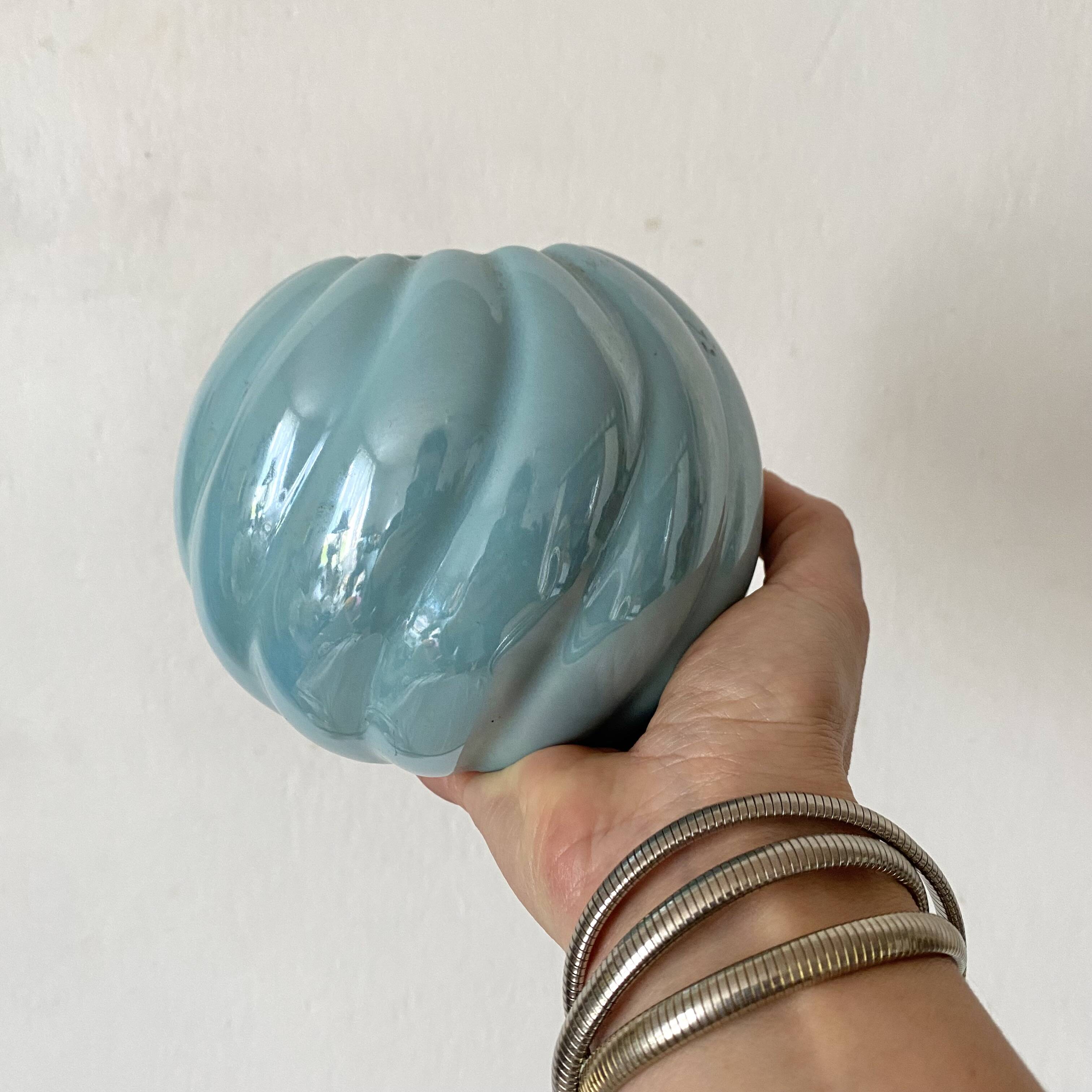 80s pearly blue ball vase