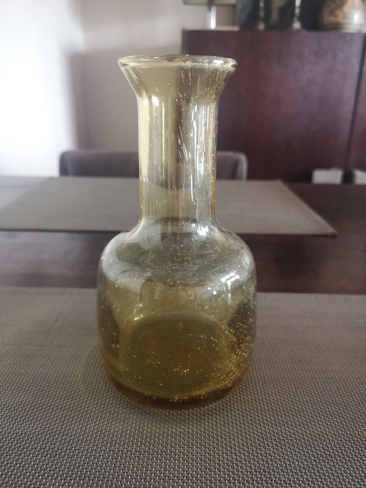 Vase / pitcher in amber yellow bubbled glass - 1970s