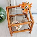 Rattan and smoked glass table