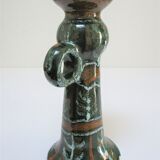 enamelled ceramic candle holder signed "S" plant decoration 70s