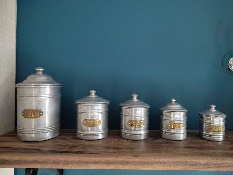 Spice pot boxes Trundle Aluminum Brass set of 5 Old vintage