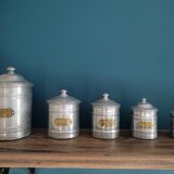 Spice pot boxes Trundle Aluminum Brass set of 5 Old vintage