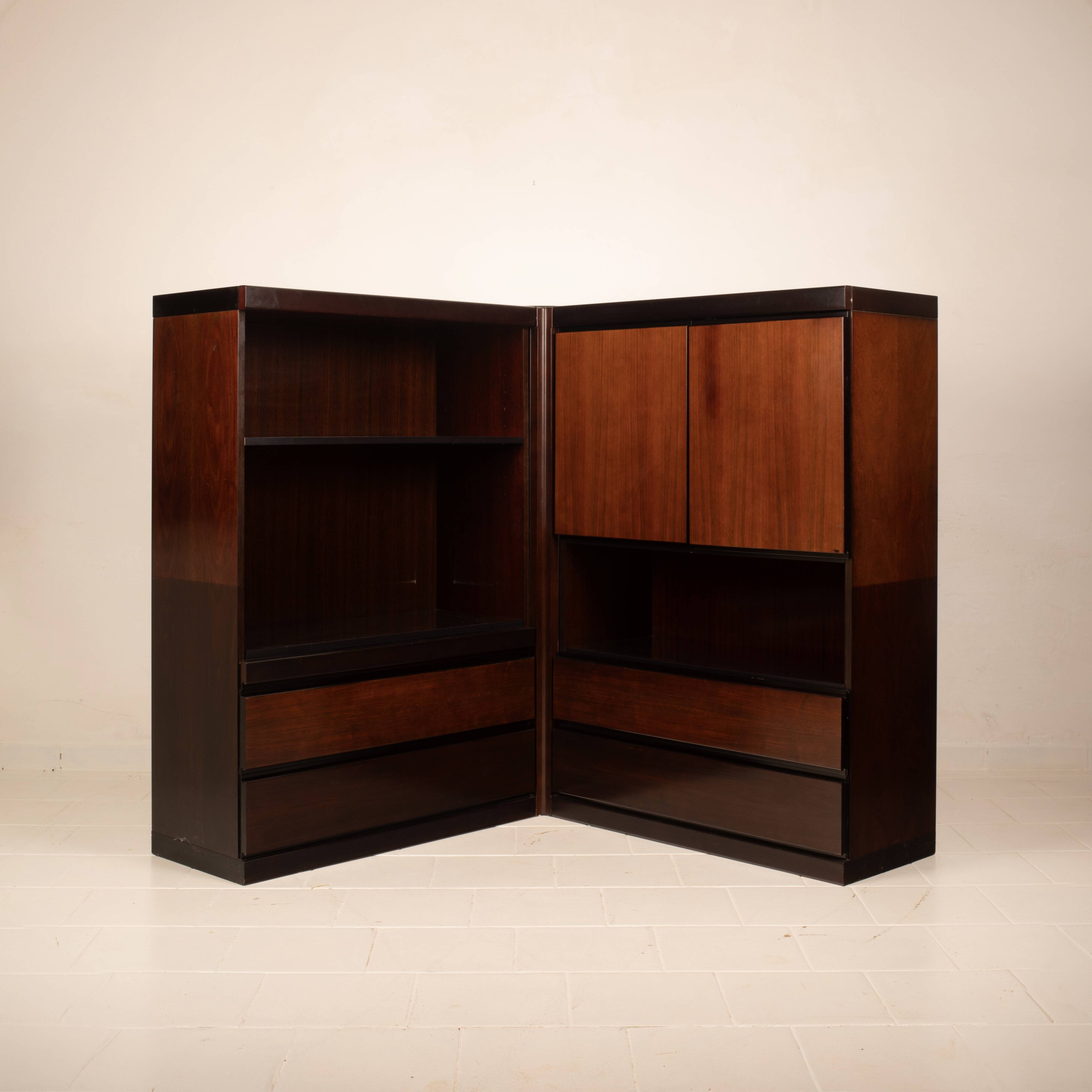 Pair of S11 Cabinets and Bar by Angelo Mangiarotti for Sorgente dei Mobili