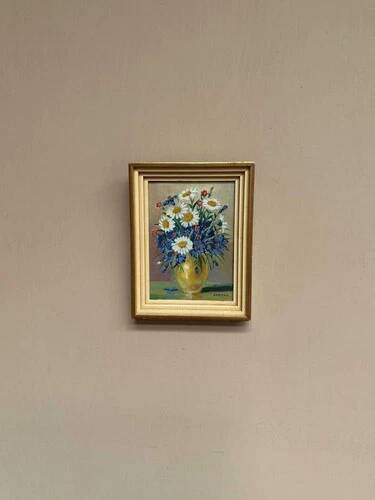 Mid-Century Oil on Panel “ Vase” by Sascher, Signed, Vintage & Framed 17 × 22cm