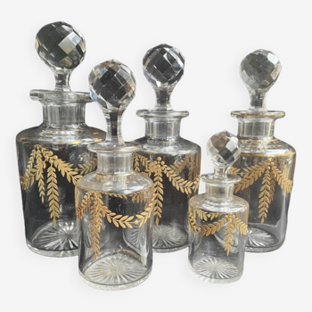 5 Perfume bottles – Golden crystal - 19th century