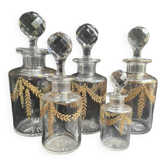 5 Perfume bottles – Golden crystal - 19th century