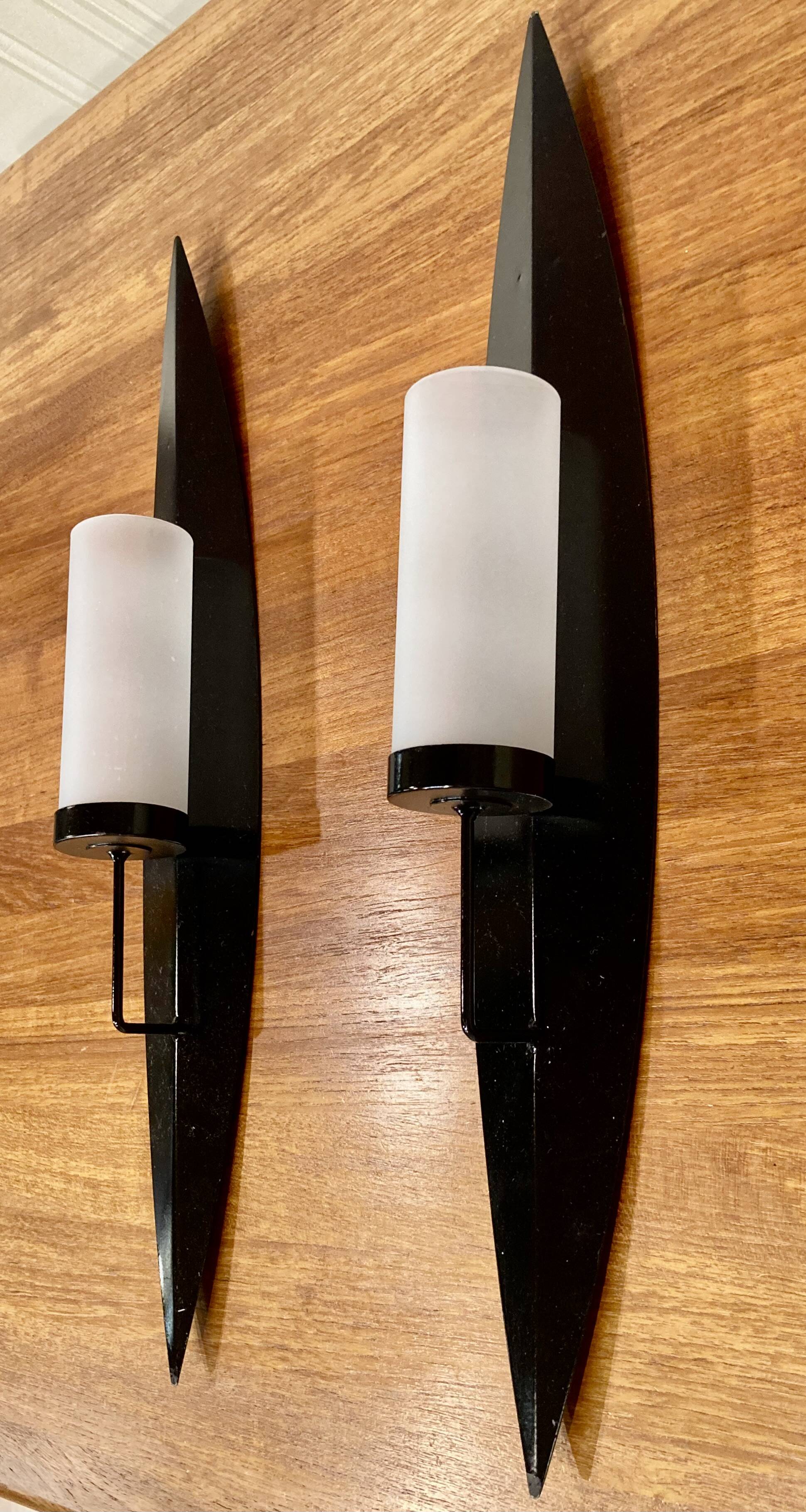 Pair of scandinavian design metal and glass lanterns.