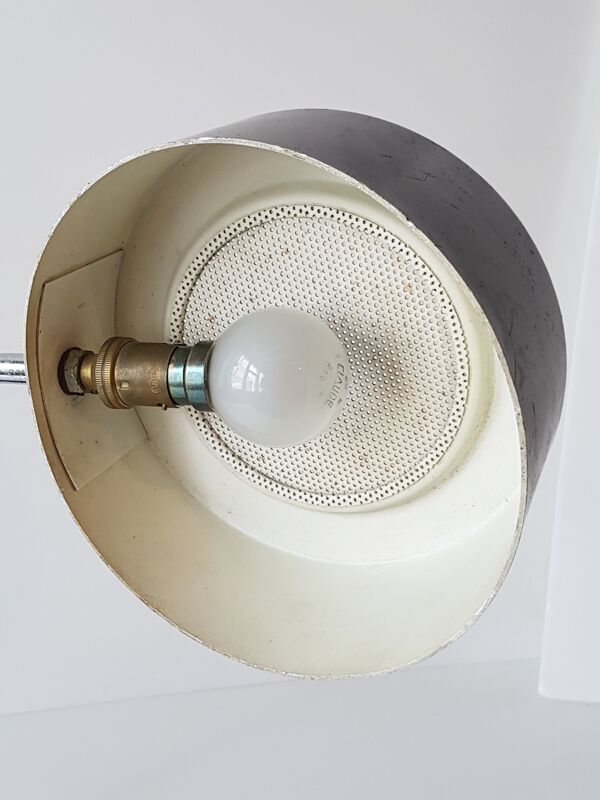 Lampe de bureau gris foncé en tôle et tôle perforée 1950 1960 vintage 50's 60's