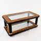 Table basse en loupe de bois, verre et laiton de style Art Déco