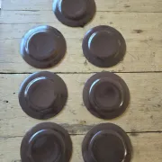 Set of 7 vintage Niderviller "Lys" painted stoneware dessert plates.