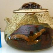 Vegetable dish, covered pot, glazed ceramic art, 1970s, signature to be identified