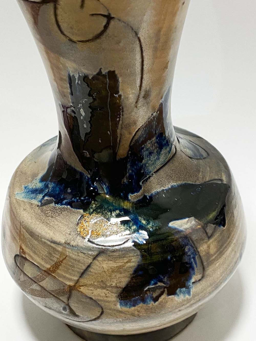 Ceramic vase of vallauris, midnight blue iris décor, 24 cm