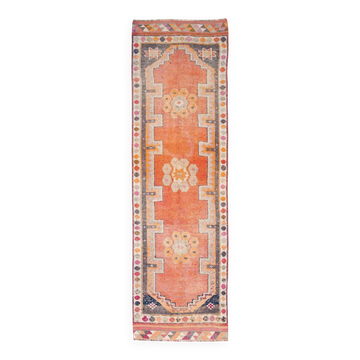 Tapis de couloir vintage bleu marine et orange de la marine turque 3x11, 101x339 cm