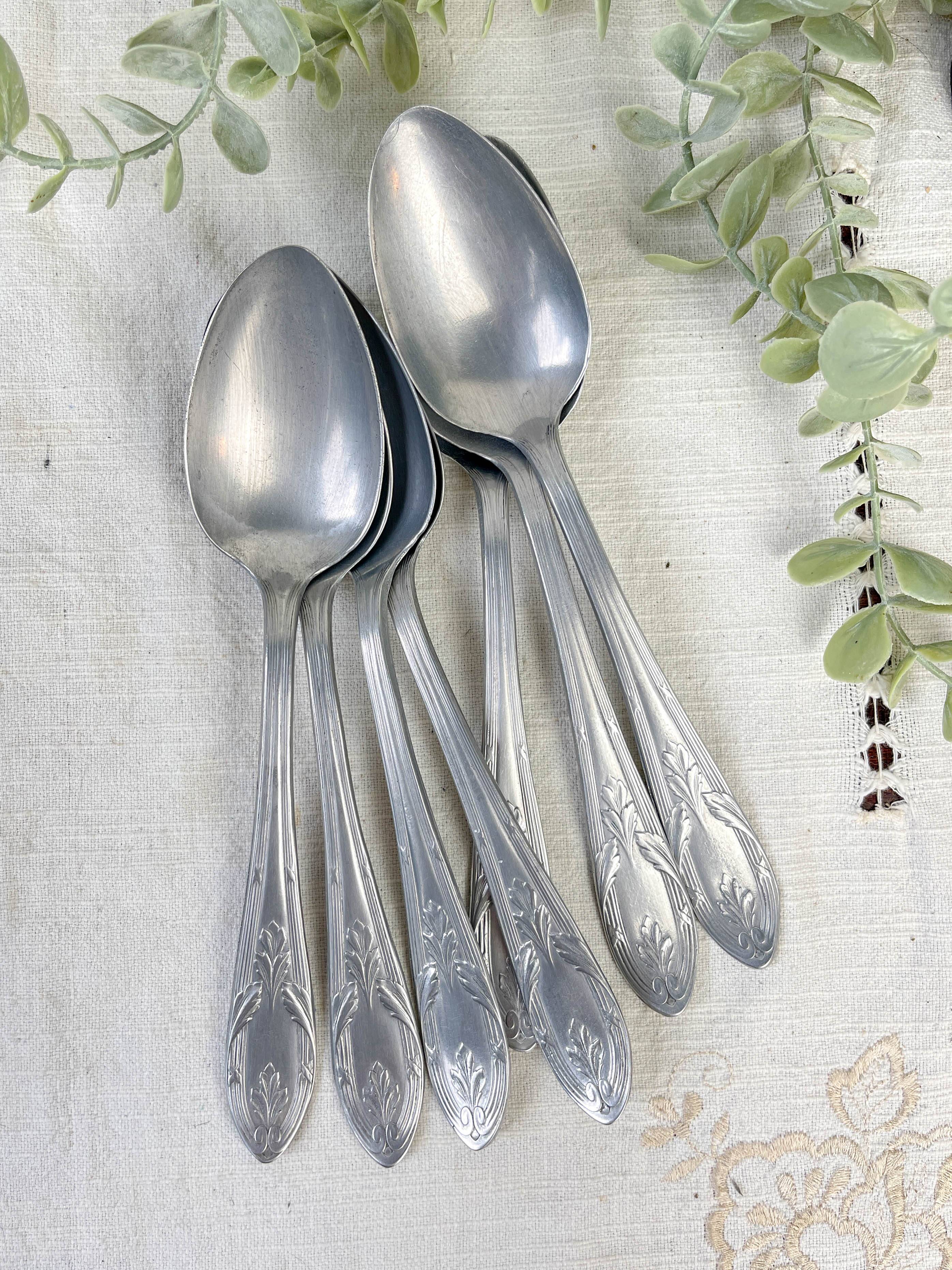 Set of 7 Vintage Silver Aluminum Nickel Soup Spoons