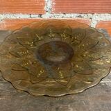 Coupe à fruits, plat ancien en verre moulé vert vintage