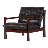 Vintage Mid Century Black Leather Patchwork Lounge Chair, 1960s