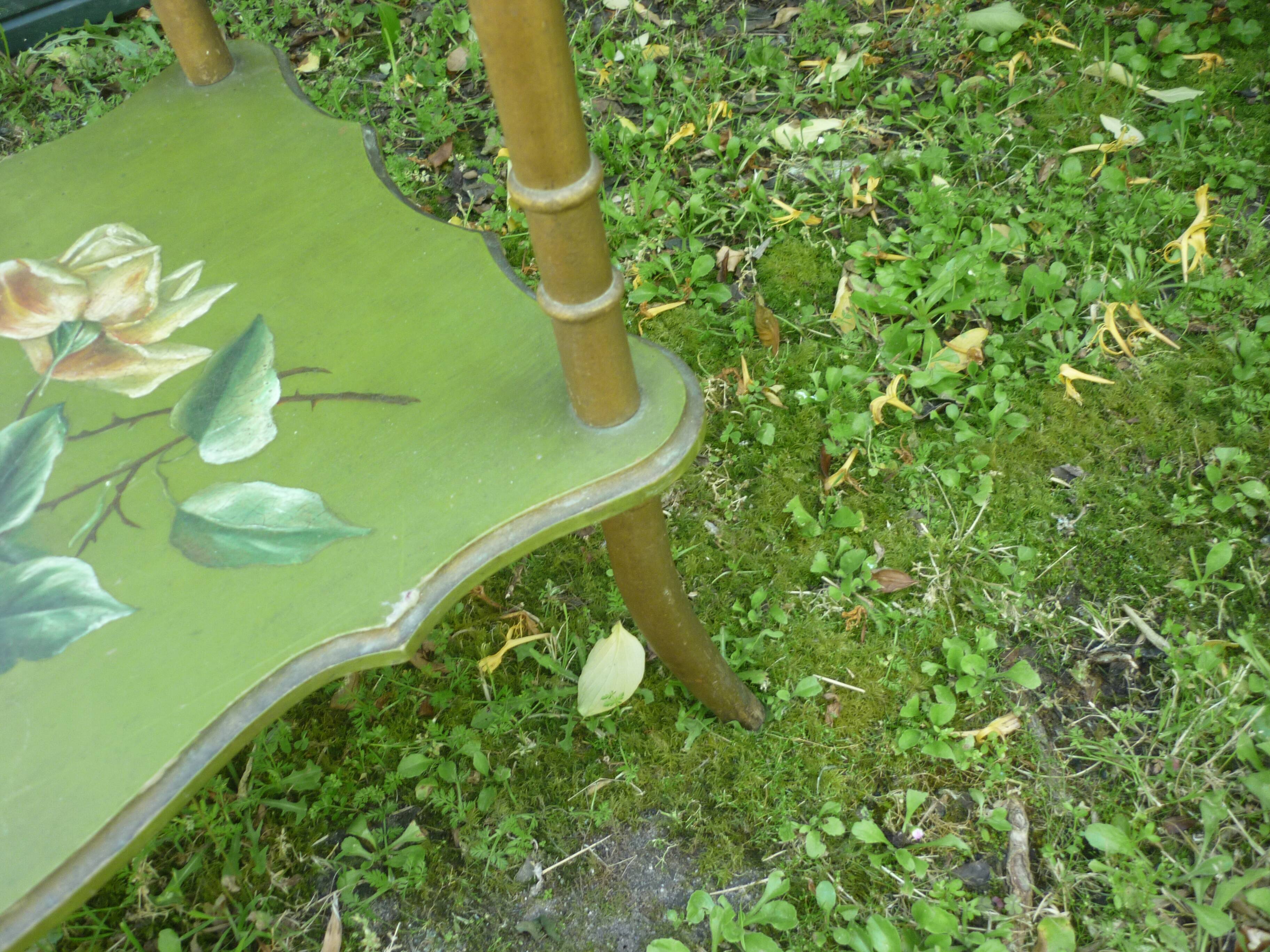wooden side table painted flowers
