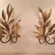 Pair of gold-tone metal leaf wall sconces