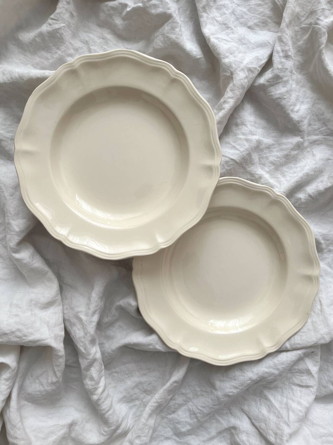 2 ivory fluted earthenware soup plates Sarreguemines