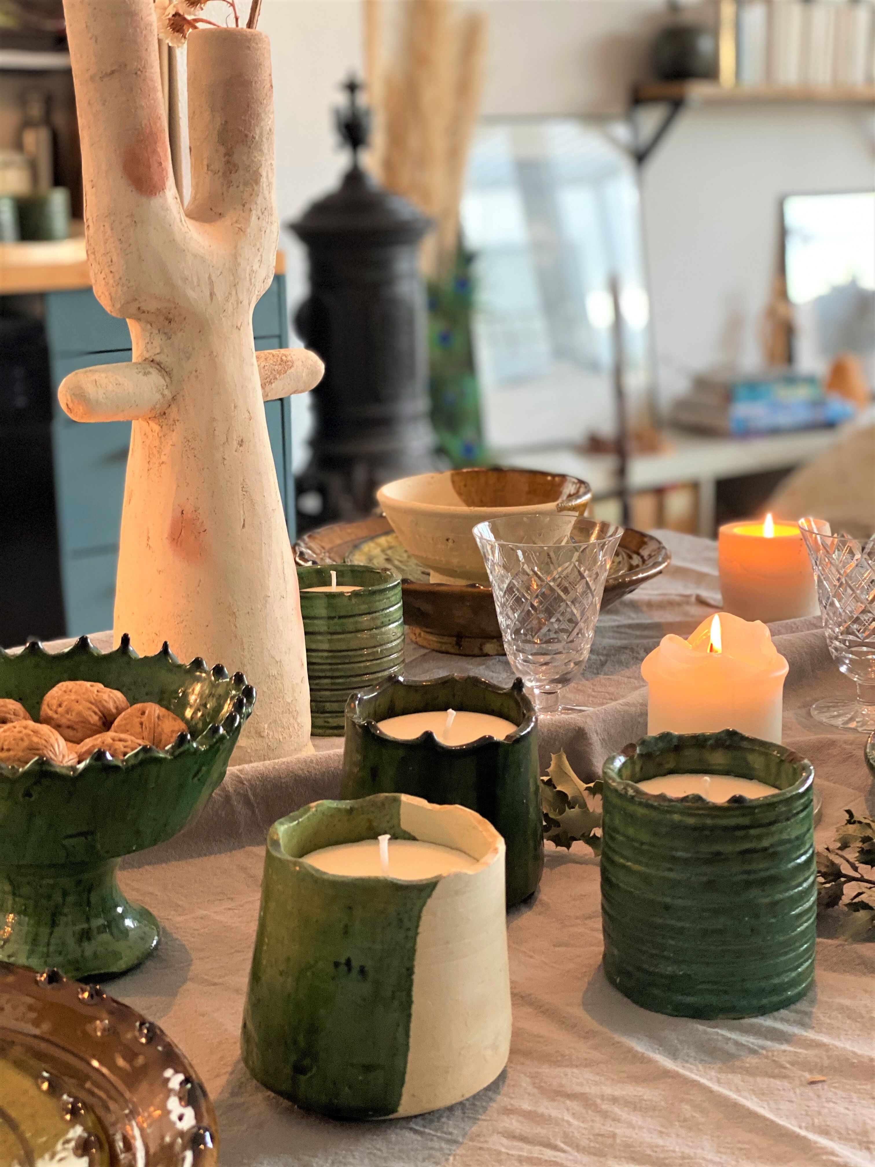 Candle placed in terracotta pottery