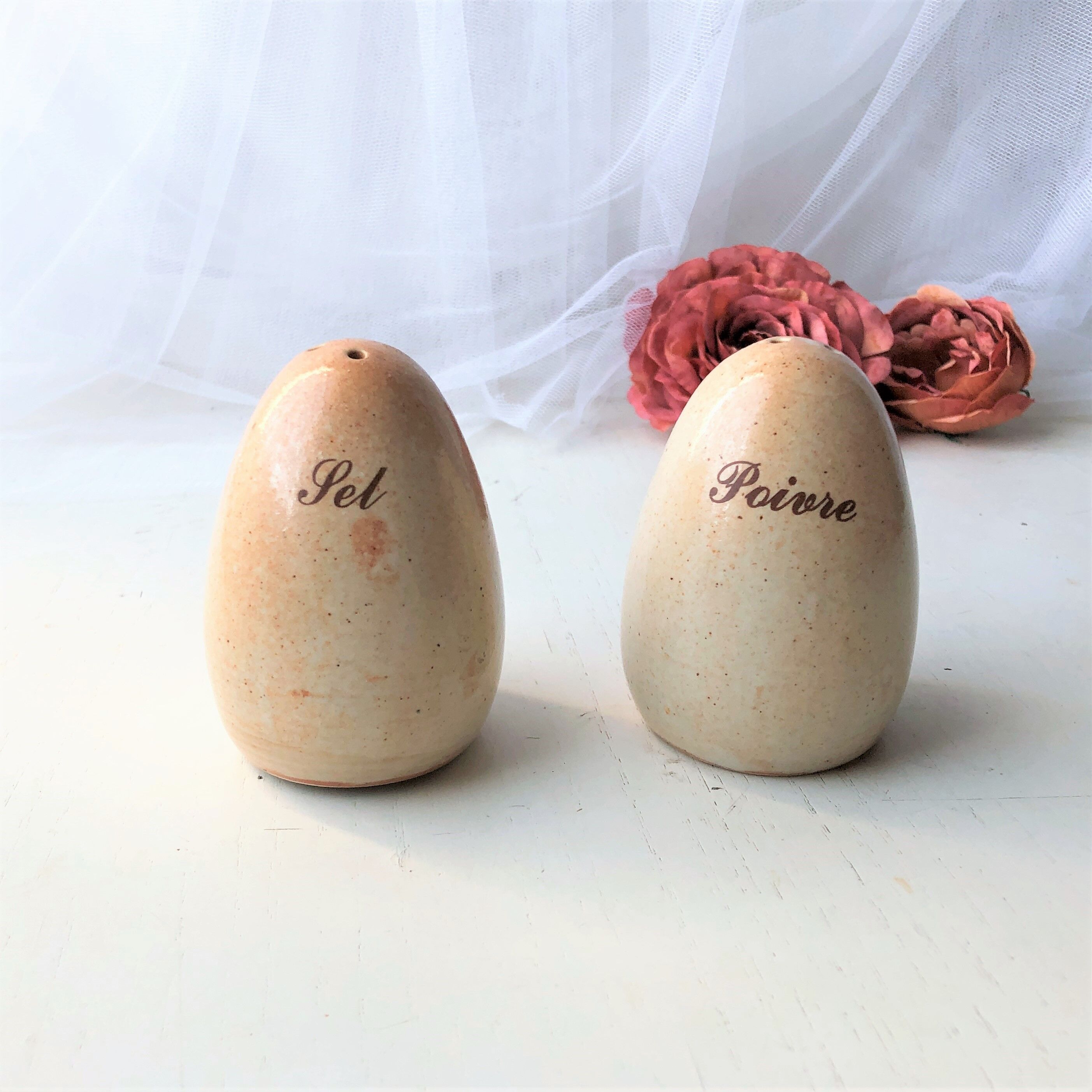 Salt shaker pepper glazed stoneware egg shape