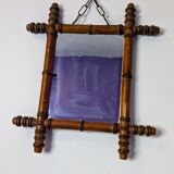 Antique turned bamboo mirror with pitted glass 45x39 cm