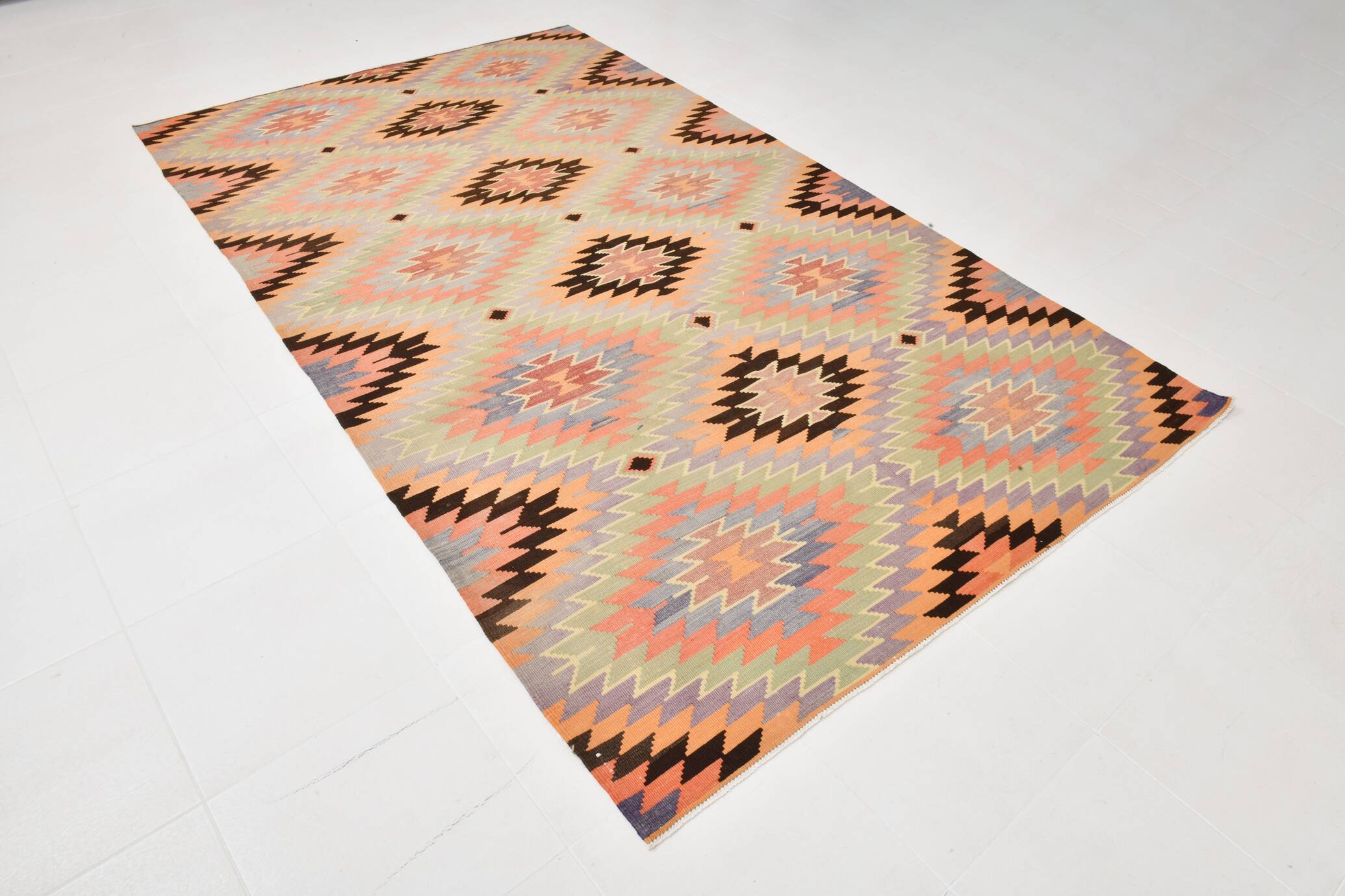 6x10 Green & Light Orange Tribal Large Kilim Area Rug, 176x301Cm