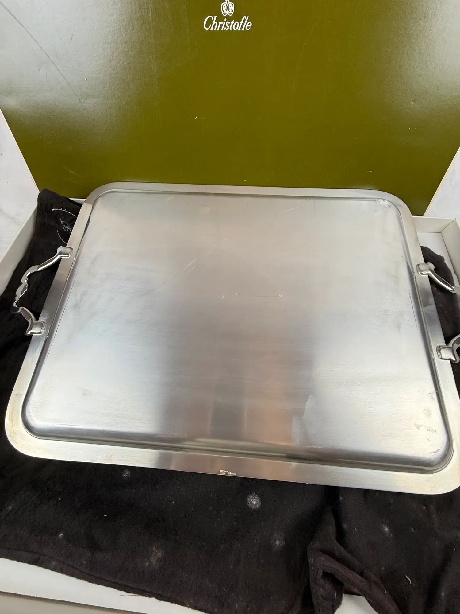 Christofle, large silver-plated serving platter with shell motif.