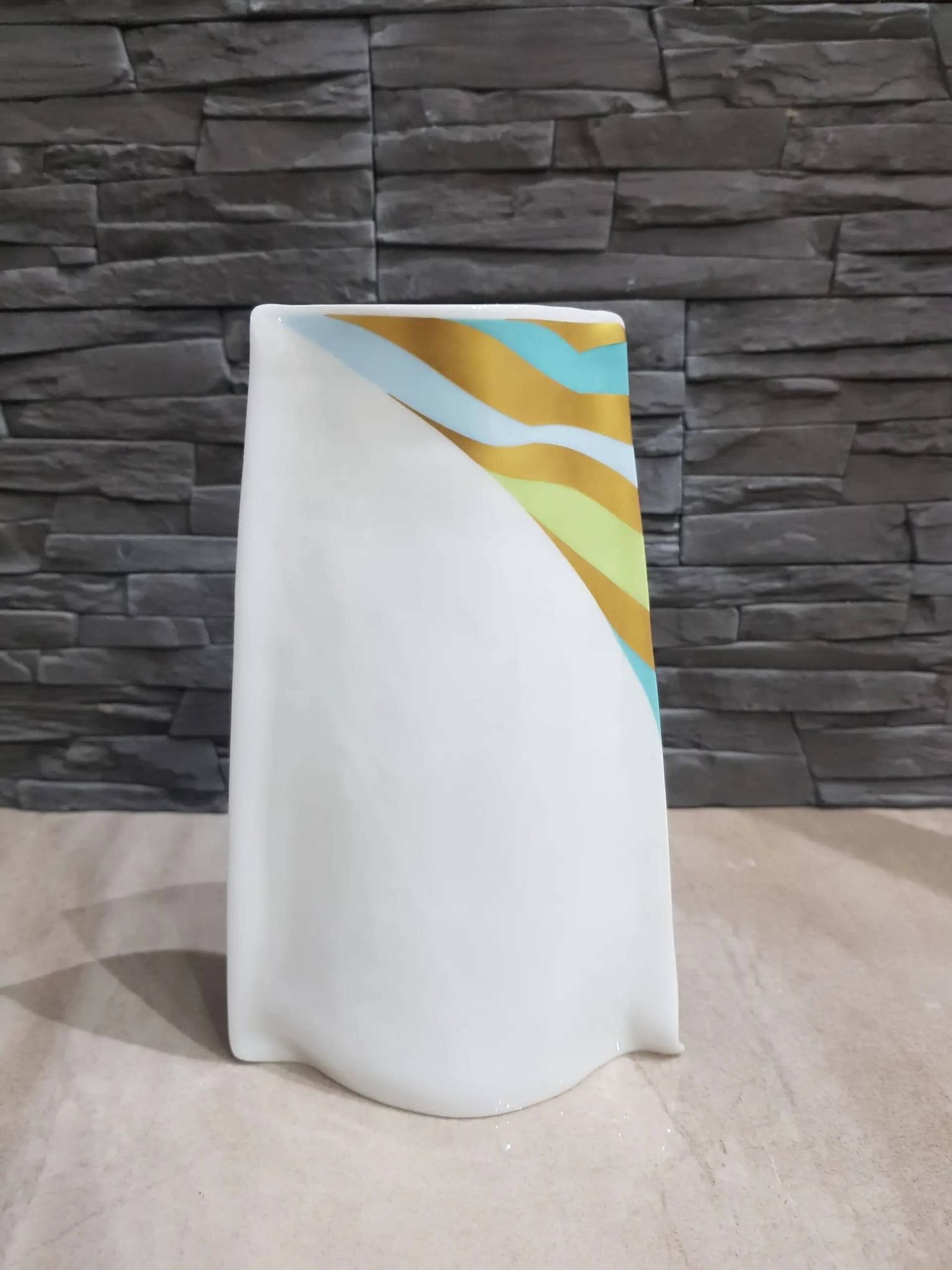 Vase parchment, white porcelain decorated, designed by J. van Loon, Rosenthal, Germany, 1980s.