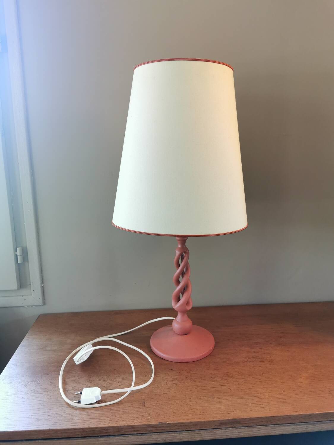 Pair of vintage twisted wood lamps