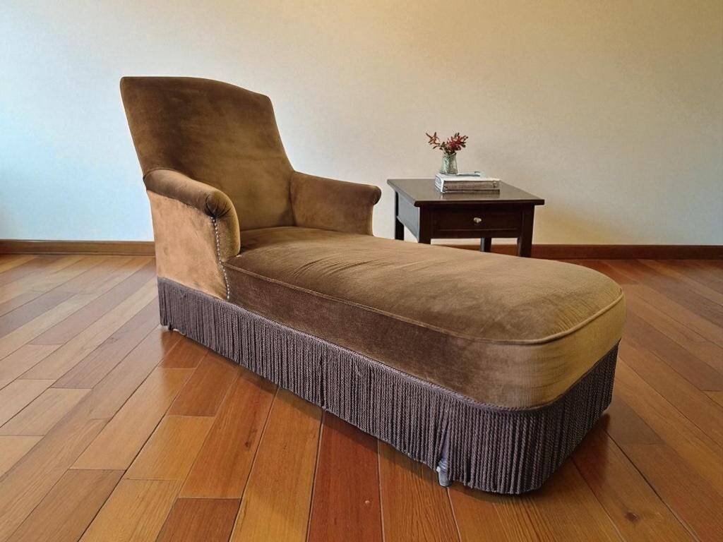 Chaise longue vintage / fauteuil / méridienne avec franges