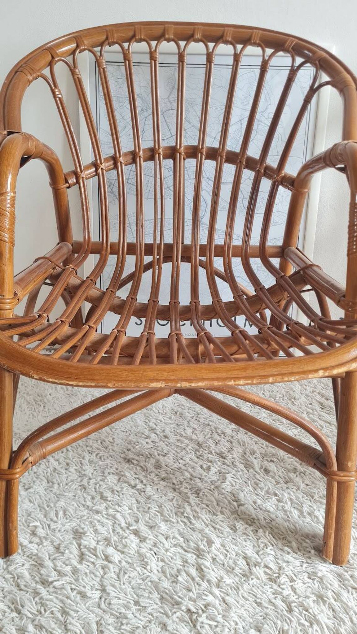 Paire de fauteuils en rotin vintage circa années 70