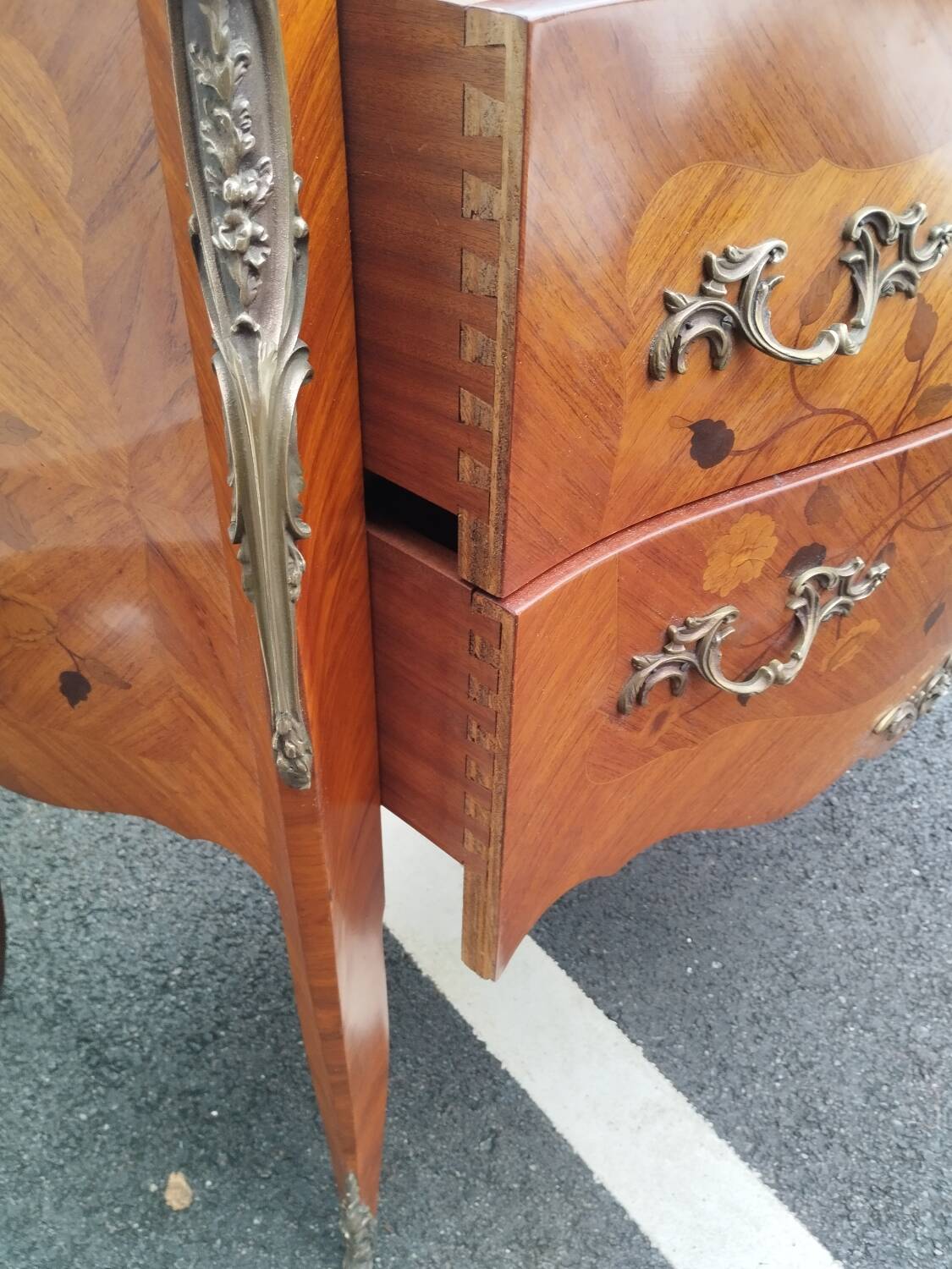 Old louis xv style marquetry chest of drawers