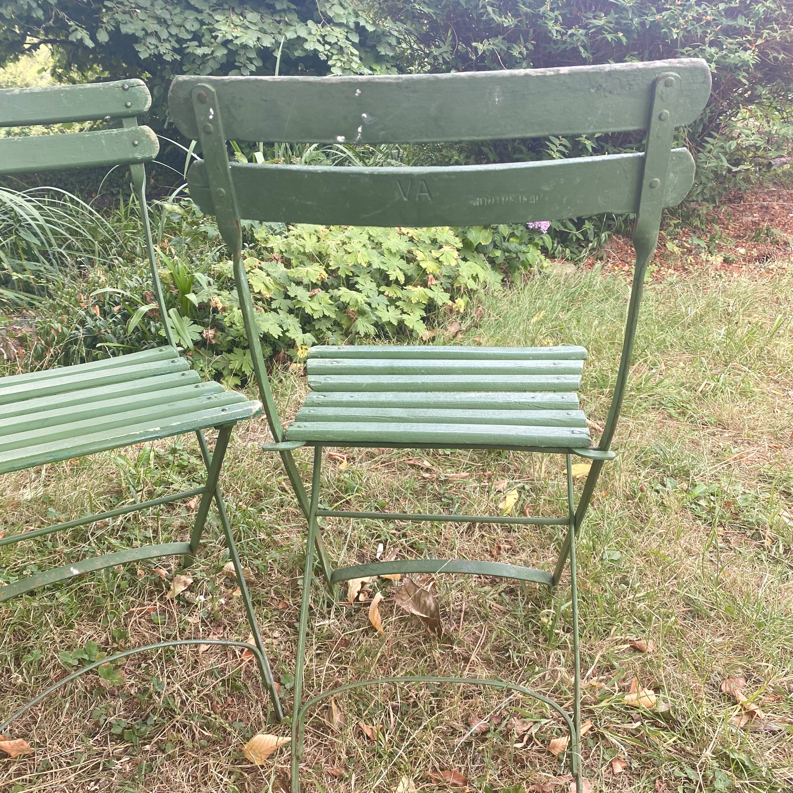 Antique folding garden chairs with wooden slats