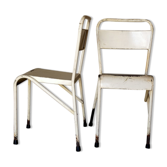 Paire de chaises tube métal mobilier industriel début XXème