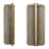 Pair of Big Curved Smoked Ribbed Murano Glass and Brass Wall Sconces