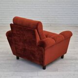 Années 1980, fauteuil relax danois meuble en velours marron/rouge.