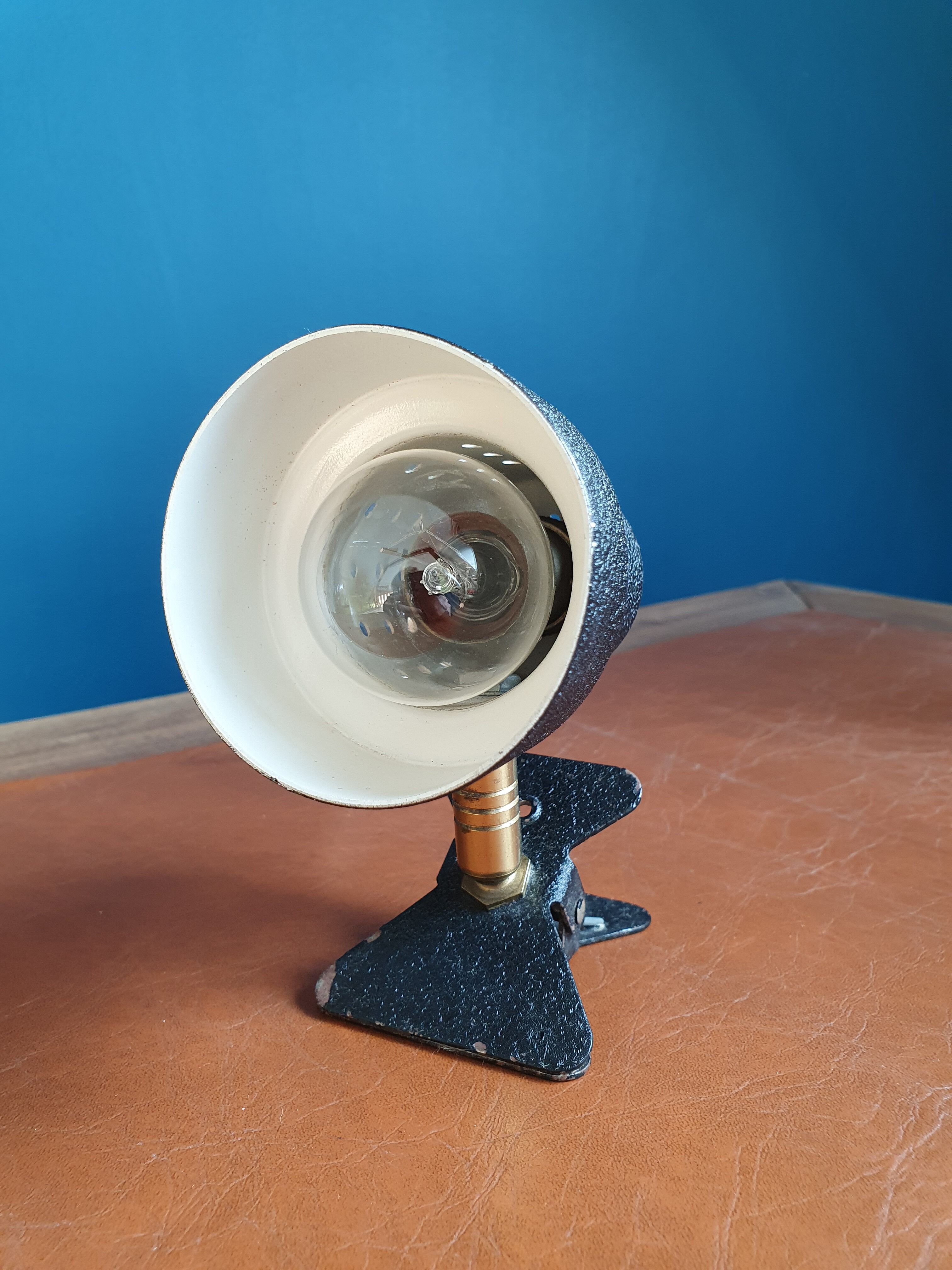 Black metal clip-on lamp articulated 70's