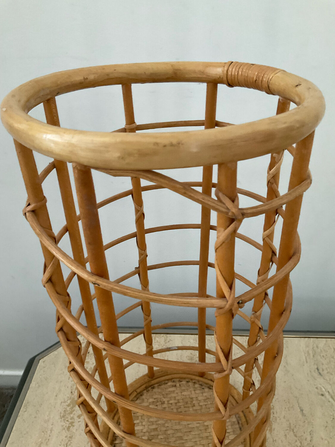Vintage rattan umbrella stand 70s