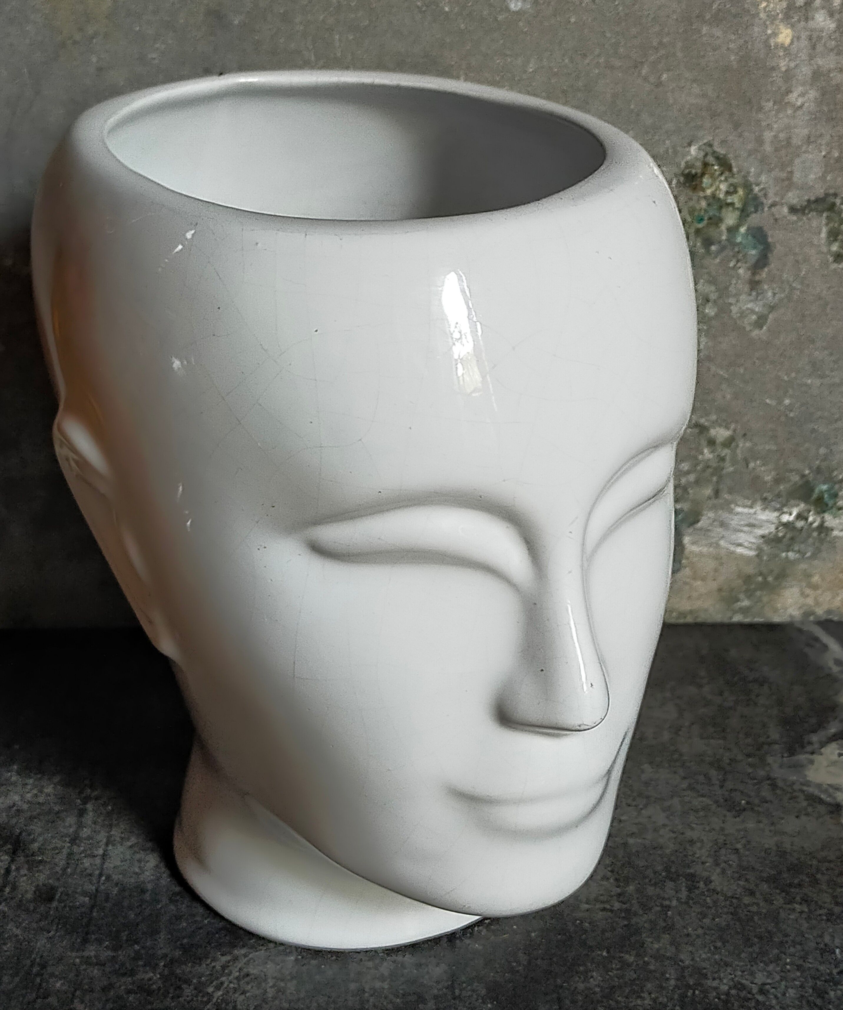 White ceramic pot cover vase 60s