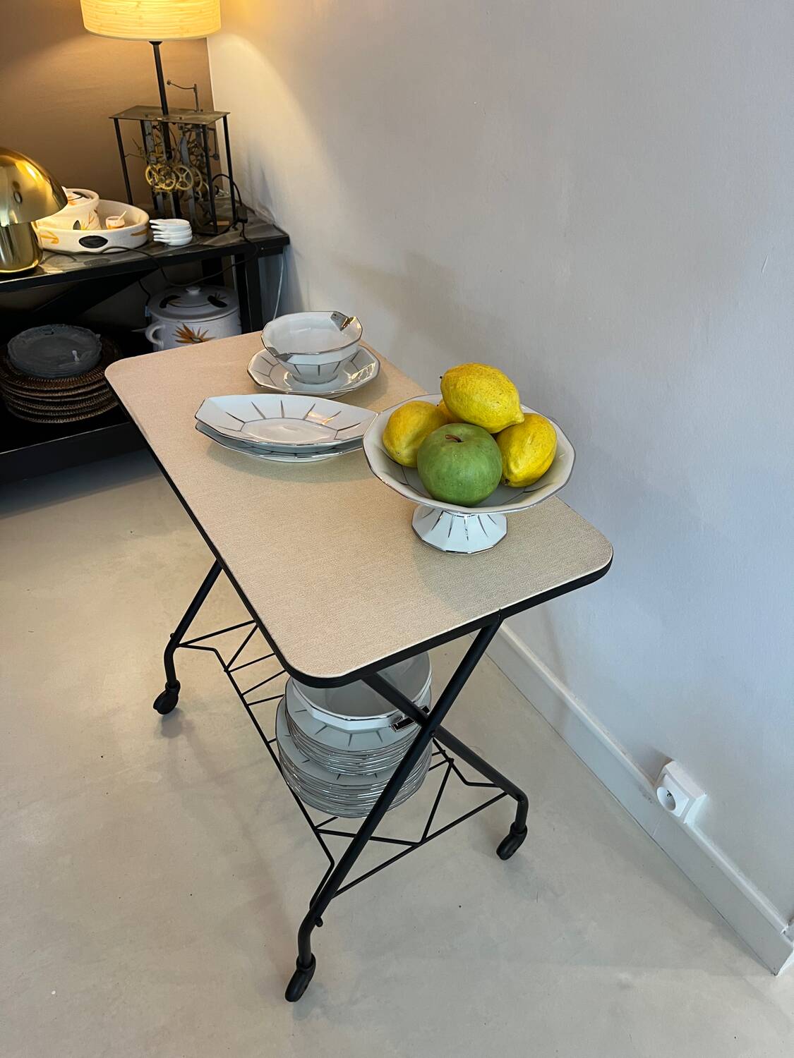 Metal serving trolley