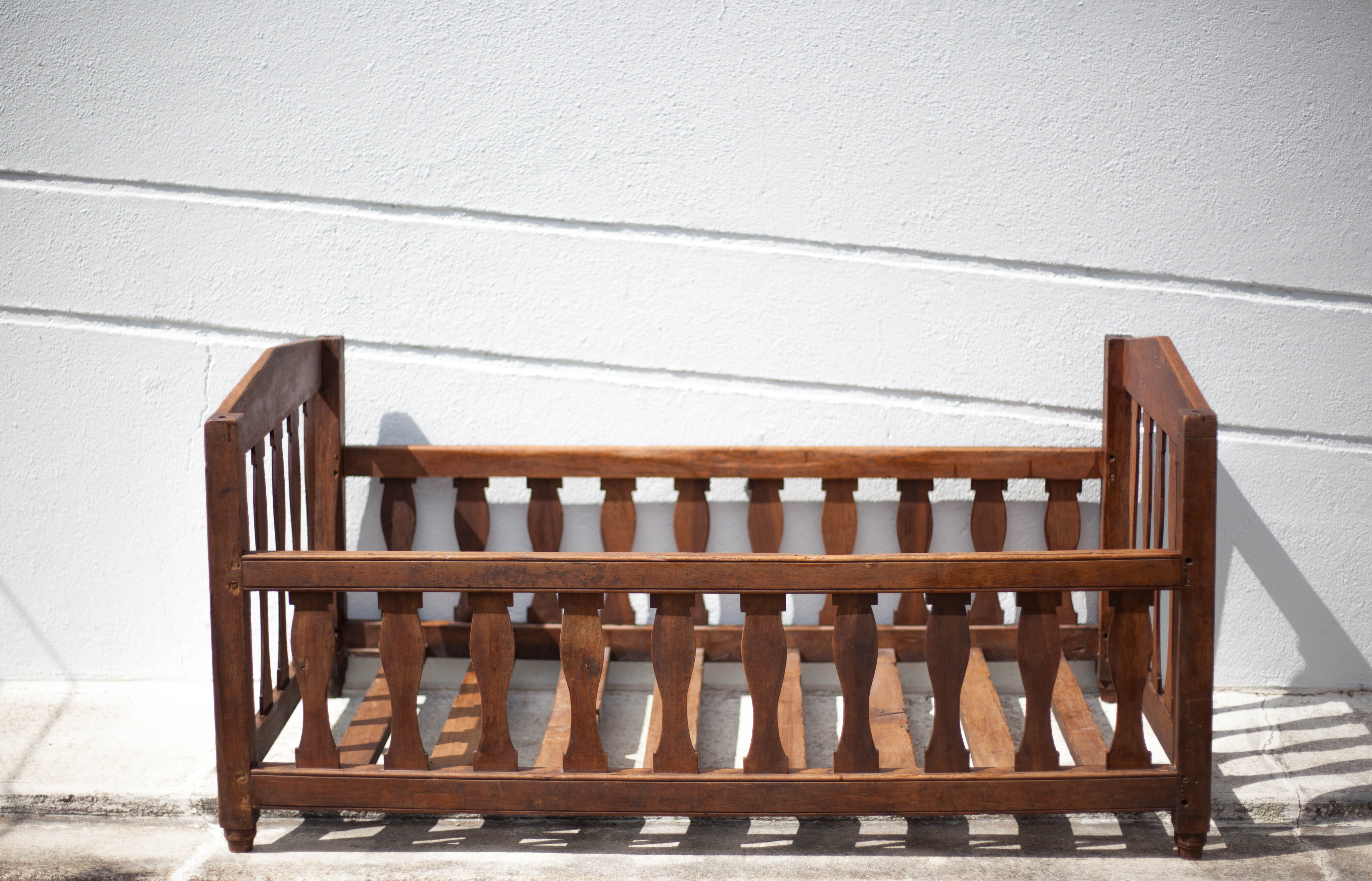 Children's wooden bed, old baby bed, children's bedroom bed, vintage decor