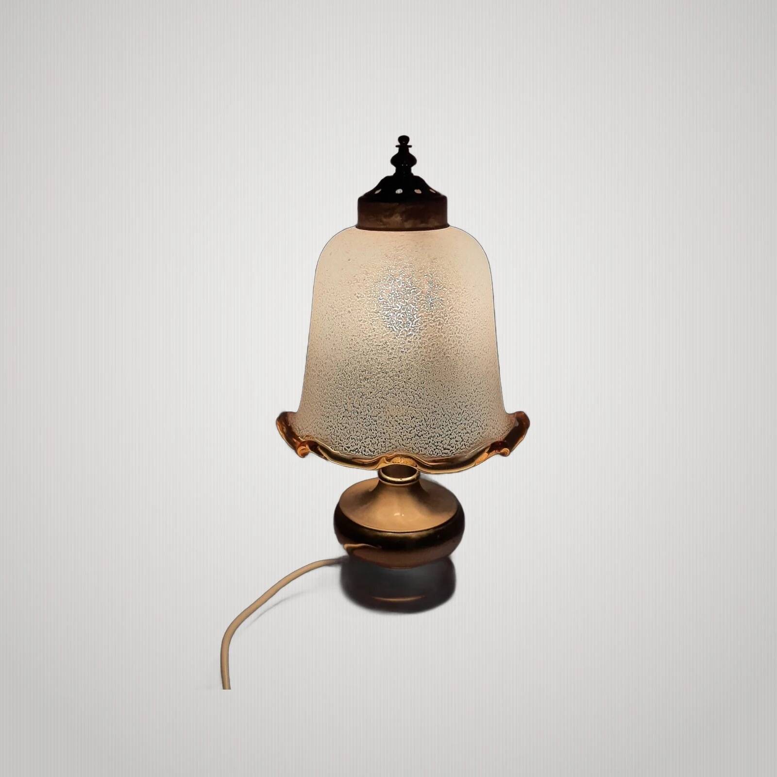 Lampe de Table Verre Murano Laiton Champignon Design Moderne Ans ‘70