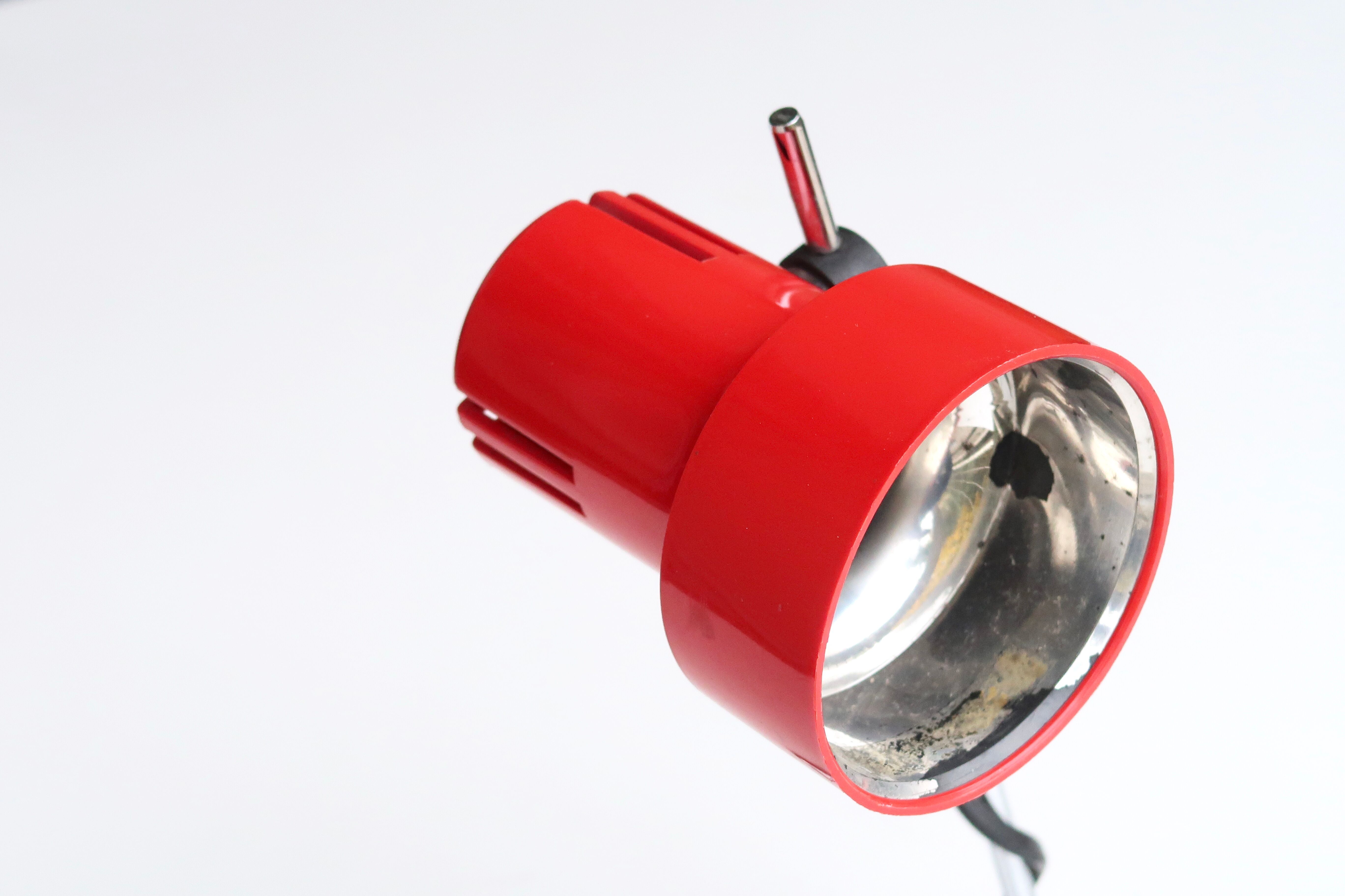 Red desk lamp, chrome foot, 70s