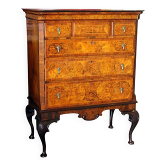 George II Burl Walnut and Marquetry Hightboard, 1890s