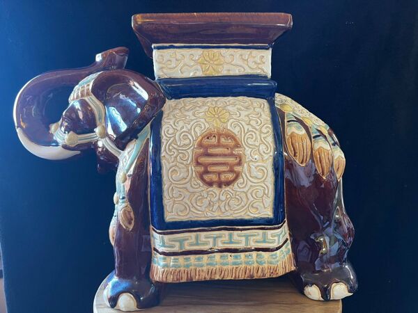 Porte plante elephant ceramique 70s vintage xl - marron