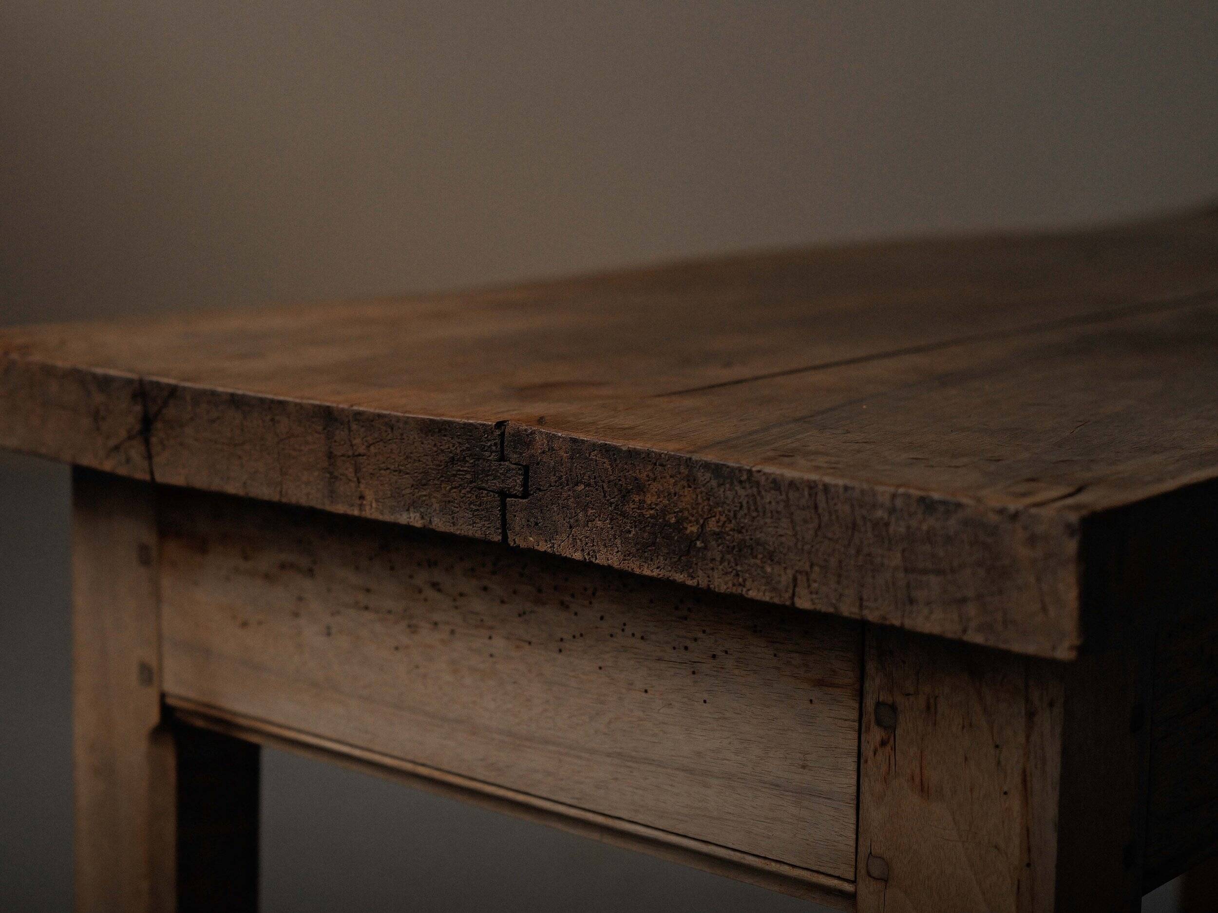 Antique work table/console in solid oak, Auvergne, circa 1900