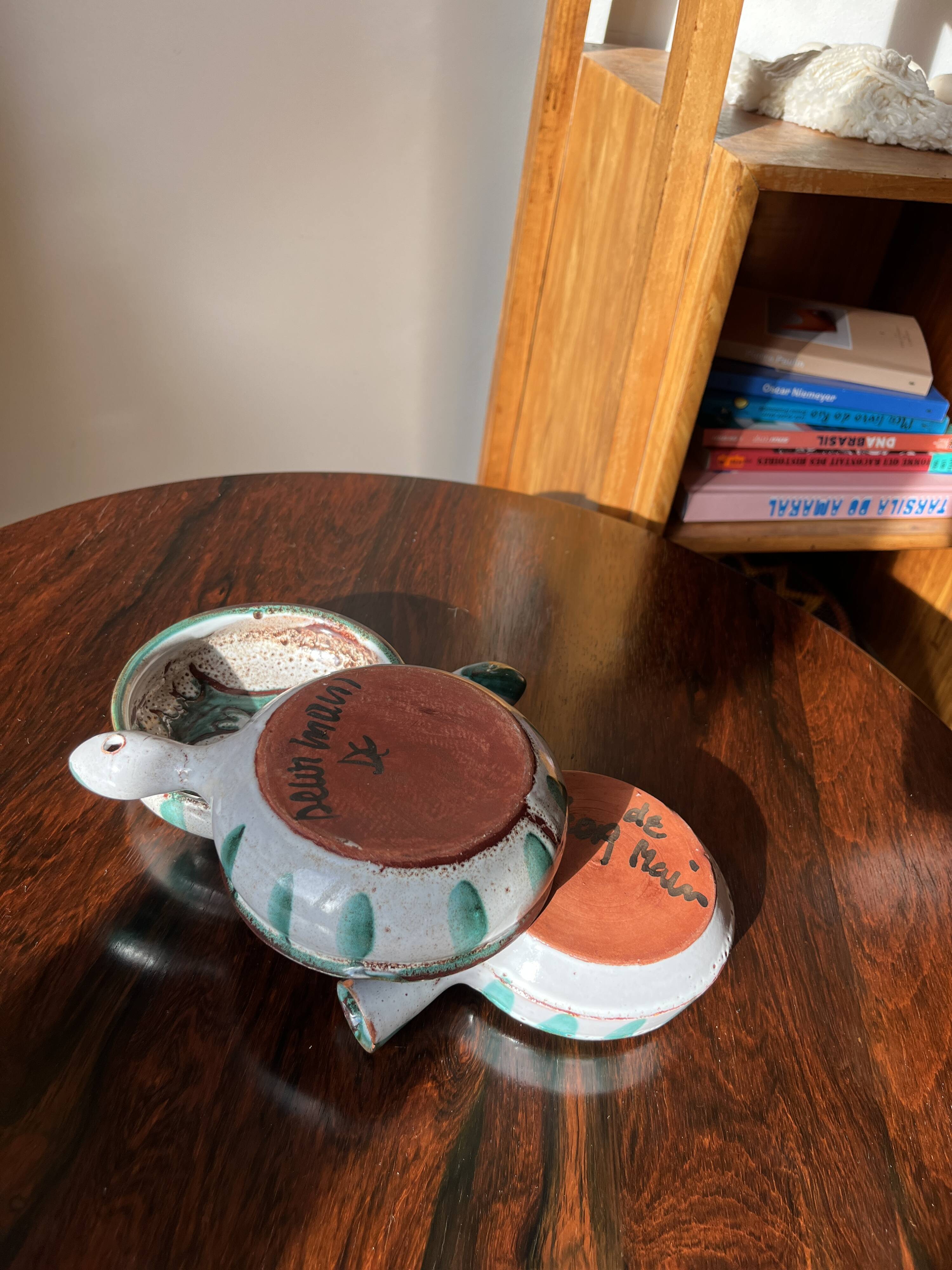 3 Vallauris fondue pots with thistle decoration by Etienne Daniel